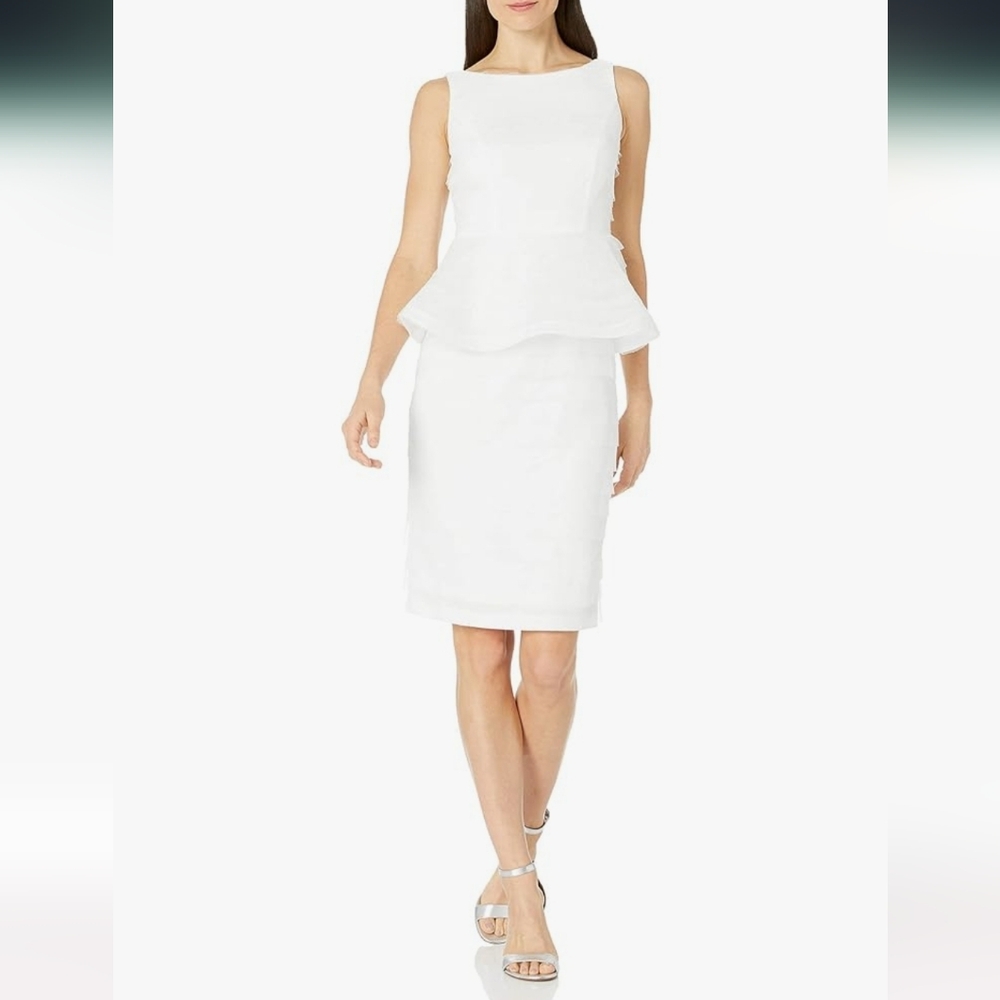 Adrianna Papell White Peplum Midi Dress NWT